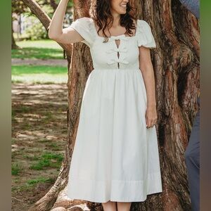 Astr Ivory Bow Detail Smocked Front Midi Dress Bridal Graduation